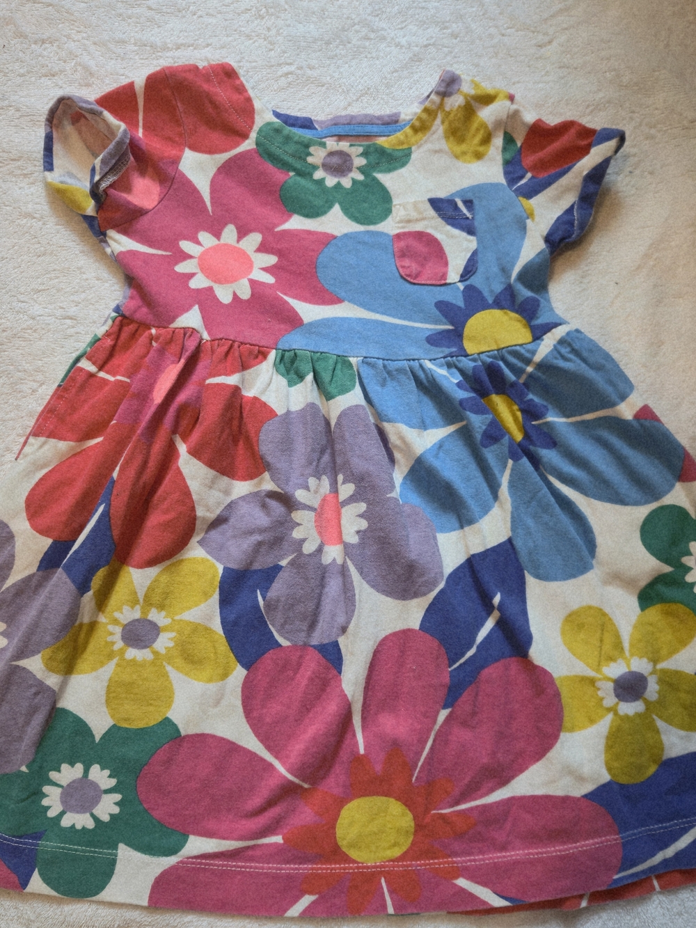 Mini Boden Bright Floral Cotton Dress - Pink, Blue, Yellow, Green, Purple